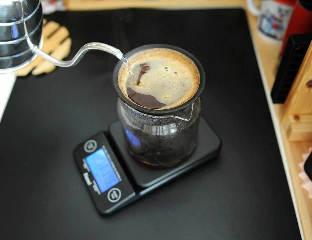 making pour over coffee on a scale. 